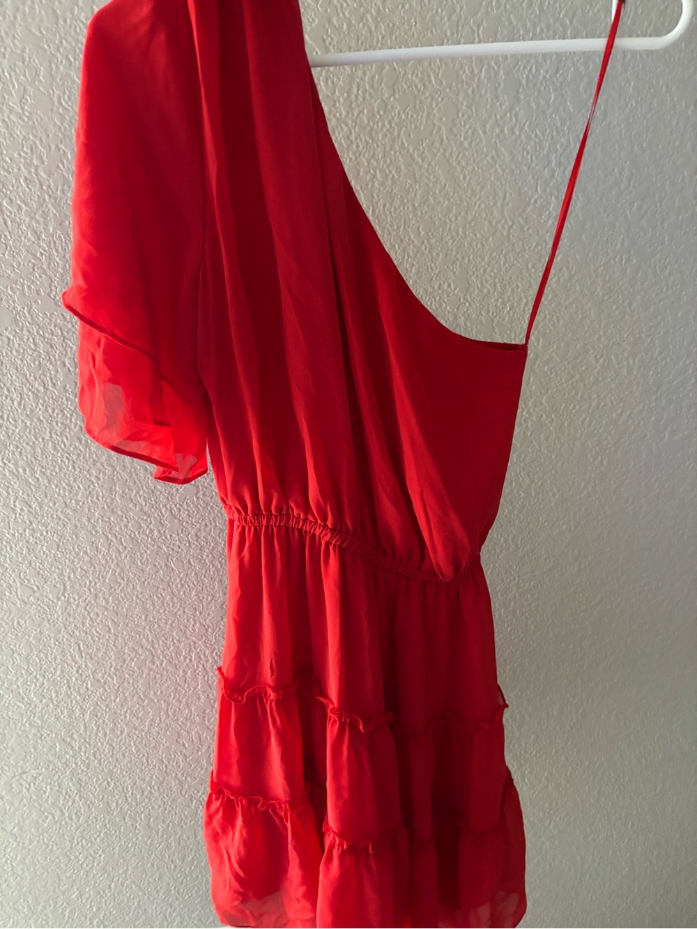 One-Shoulder Red Tiered Mini Dress - Brand Not Shown